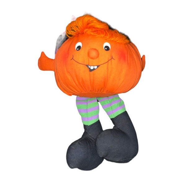 Vintage Hallmark Pumpkin Bean Bag Halloween Jack O Lantern Decor Shelf Sitter - Picture 10 of 13